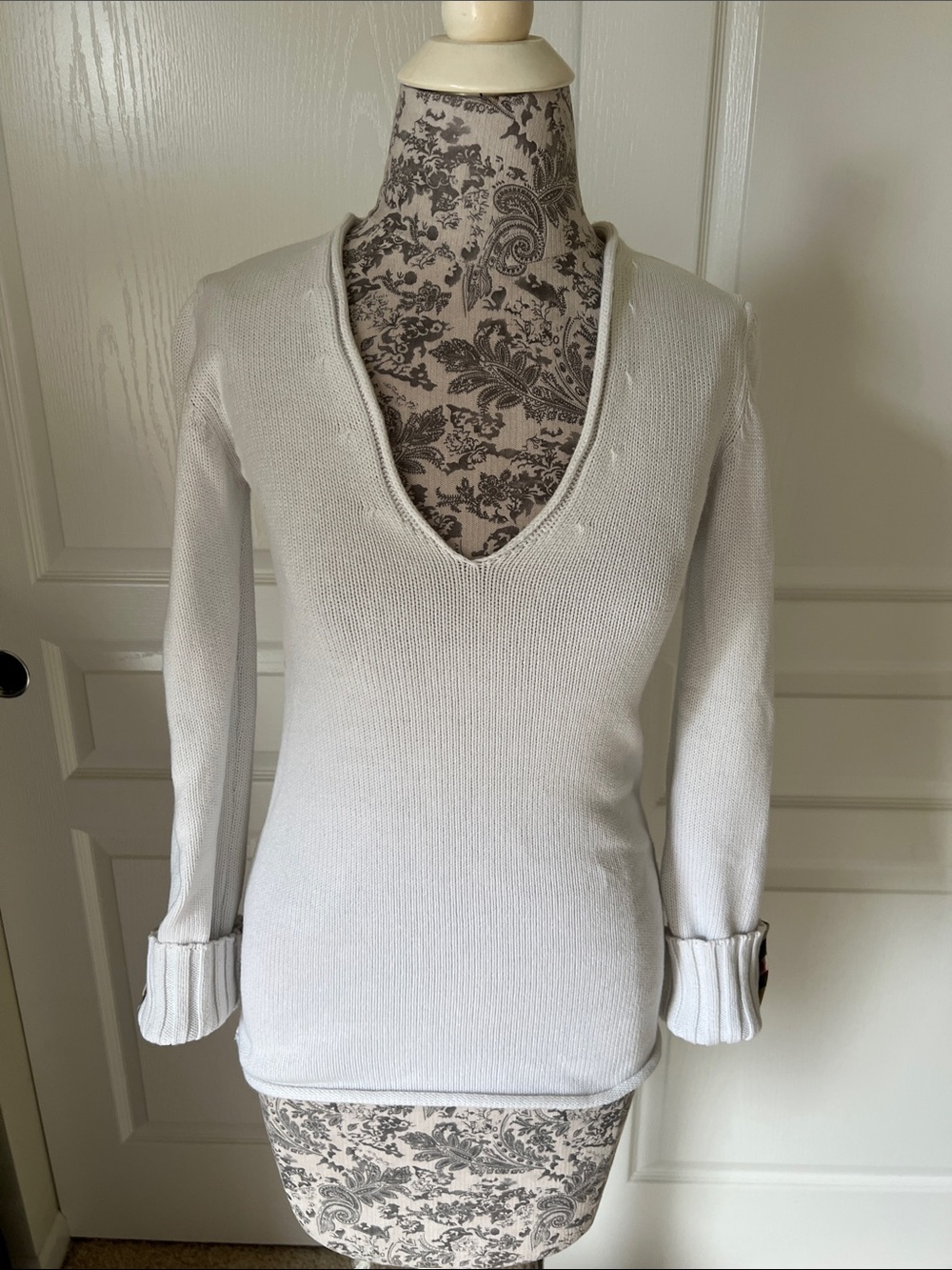 Burberry Women's V-Neck Knit Sweater in Cream